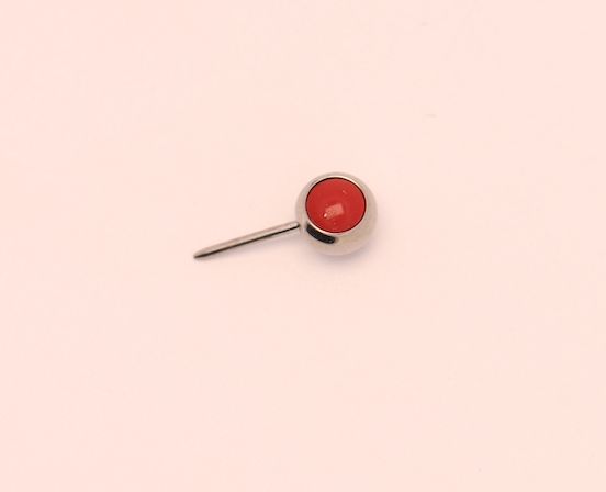 16g side gem ball 2.5mm coral red cabochon