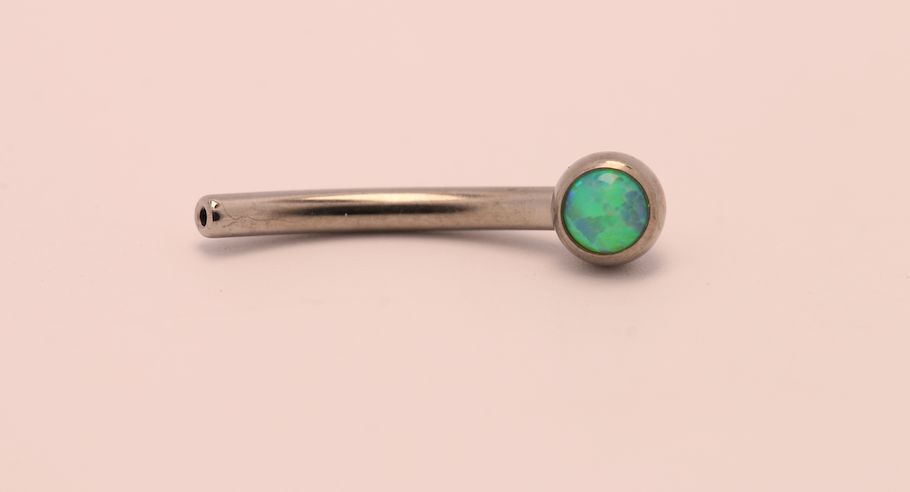 16g 3/8 side gem curved barbell shaft lime green opal cabochon