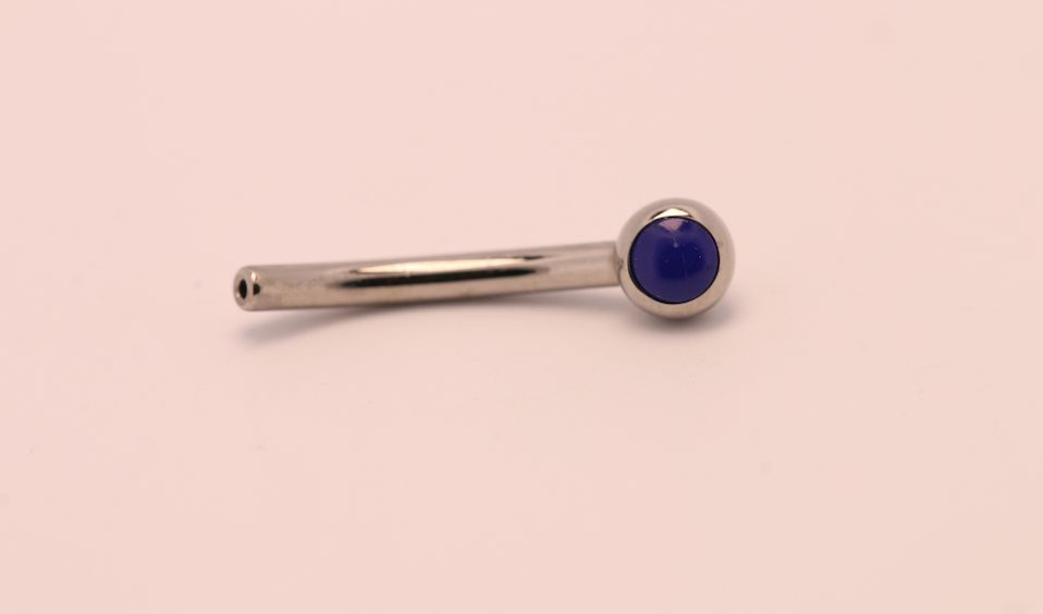 16g 3/8 side gem curved barbell shaft lapis blue cabochon