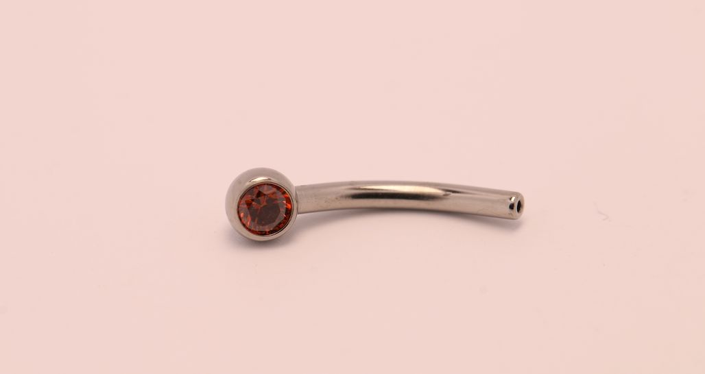 16g 3/8 side gem curved barbell shaft caramel cz