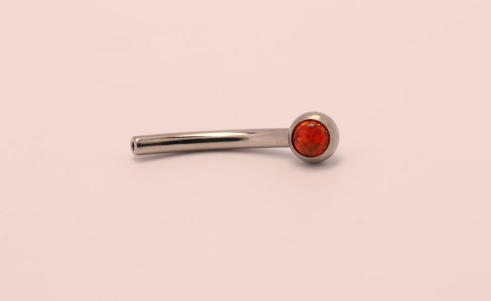 16g 3/8 side gem curved barbell shaft red opal cabochon