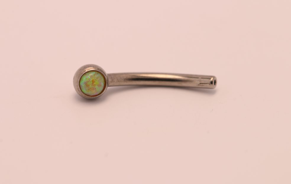 16g 3/8 side gem curved barbell shaft yellow opal cabochon