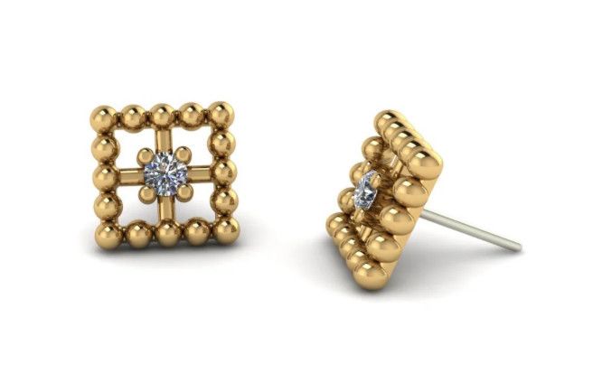 18g Beaded Square with Gem cz threadless YAU