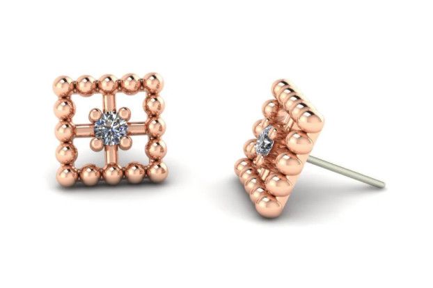 18g Beaded Square with Gem cz threadless RAU