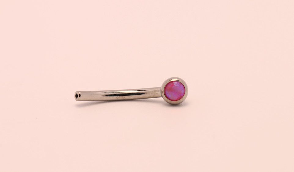 16g 5/16 side gem curved barbell shaft hot pink opal