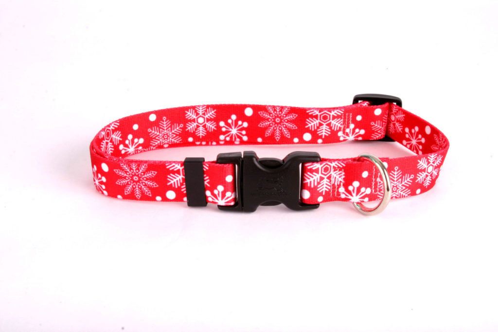 Yellow Dog Collar Holiday Red Snowflakes XS FINAL SALE