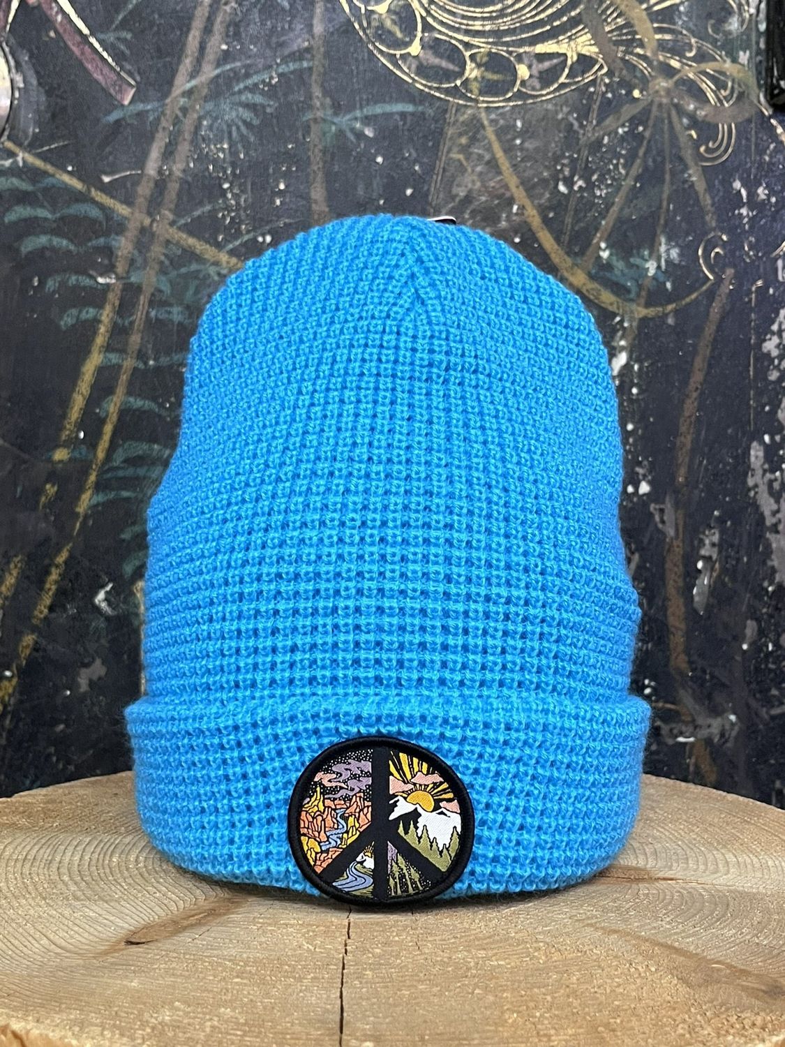 Circle Of Peace Waffle Beanie, Color: SKY BLUE