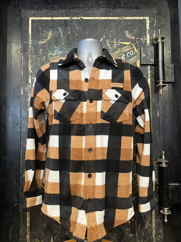 Aspen Plaid Micro Fleece Button Up Black/Camel