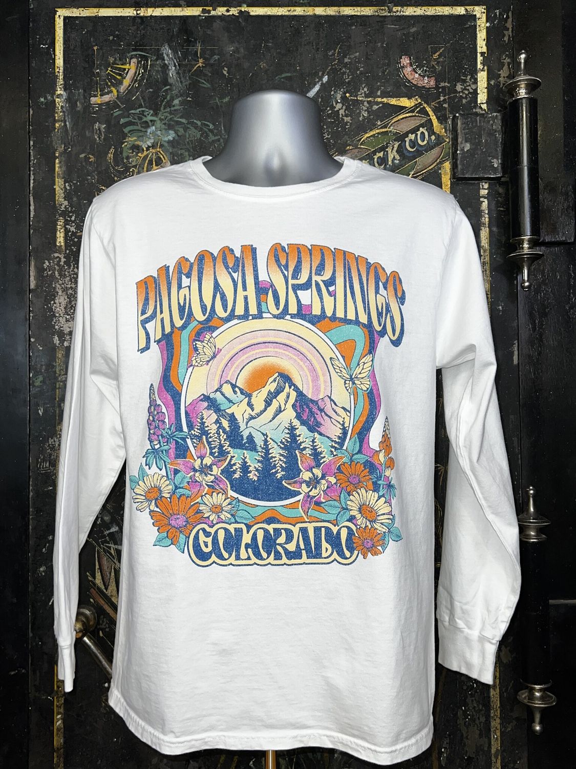 Slantler Mtns Pines Flowers RS L/S Tee White