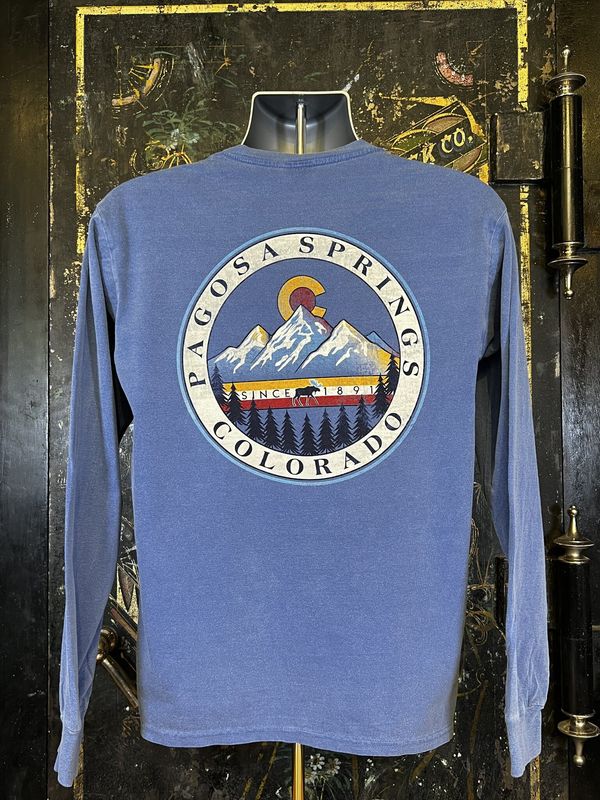 Bright Glow Mtns CO Moose L/S Tee Pac Blue