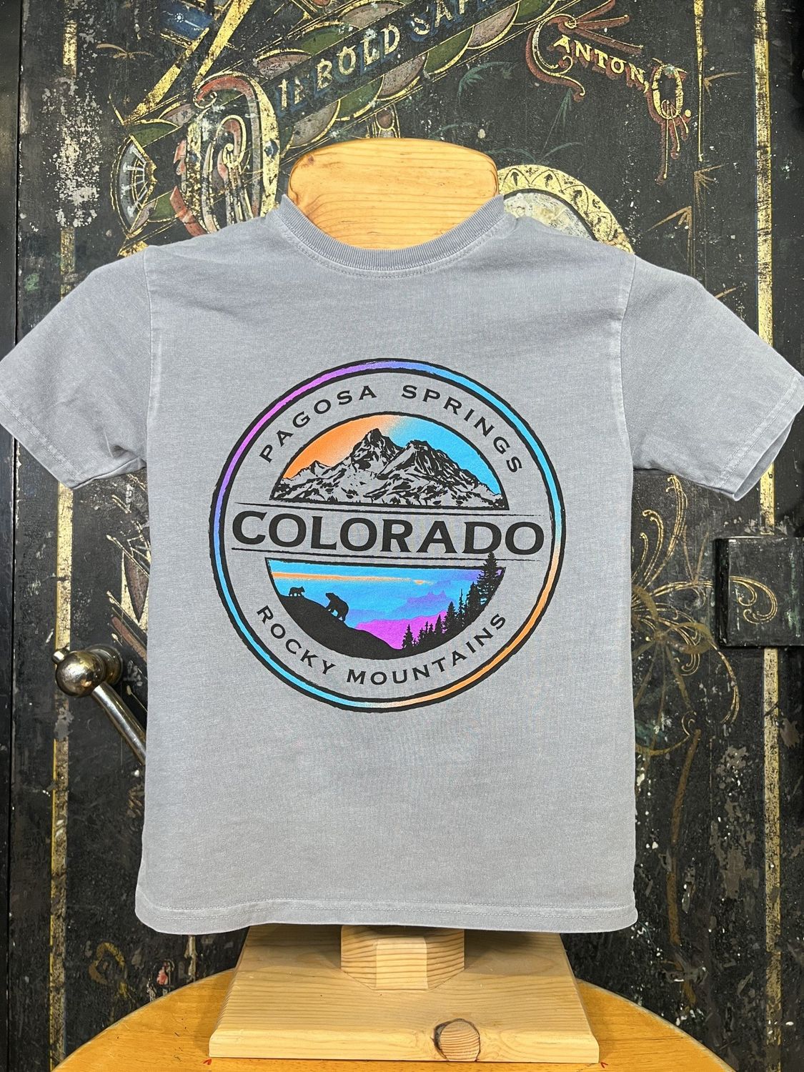 Geo Seal Mtns Bears Kids RS Tee Steel Grey