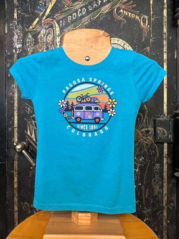 Retro Road Trip Cap Sleeve Tee Turquoise