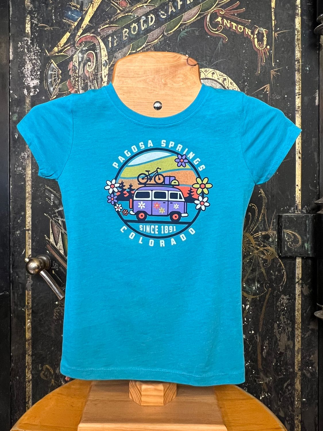 Retro Road Trip Cap Sleeve Tee Turquoise, Size: XSMALL