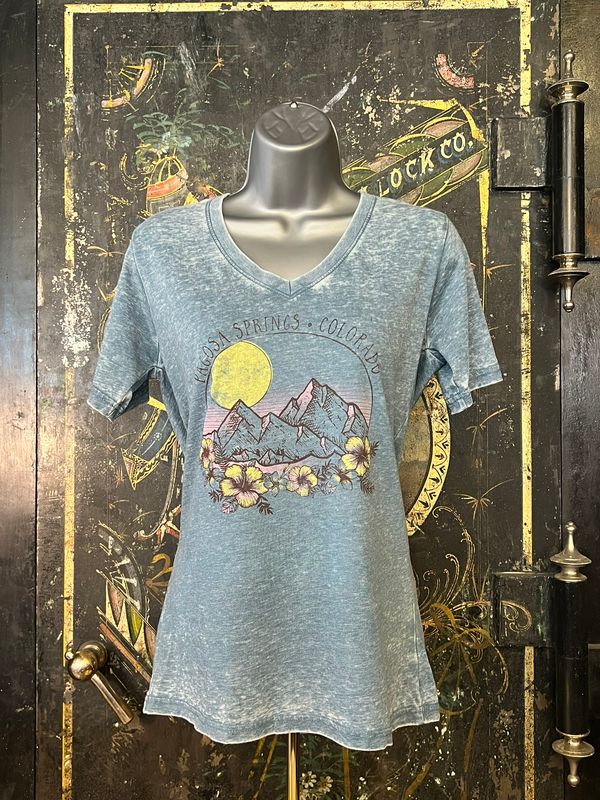 Anorith Mountain Flower BOW V Neck Tee Glacier