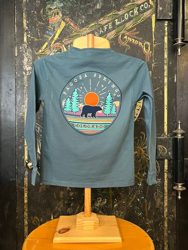 Tauriform Pines Black Bear Kids L/S Tee Teal
