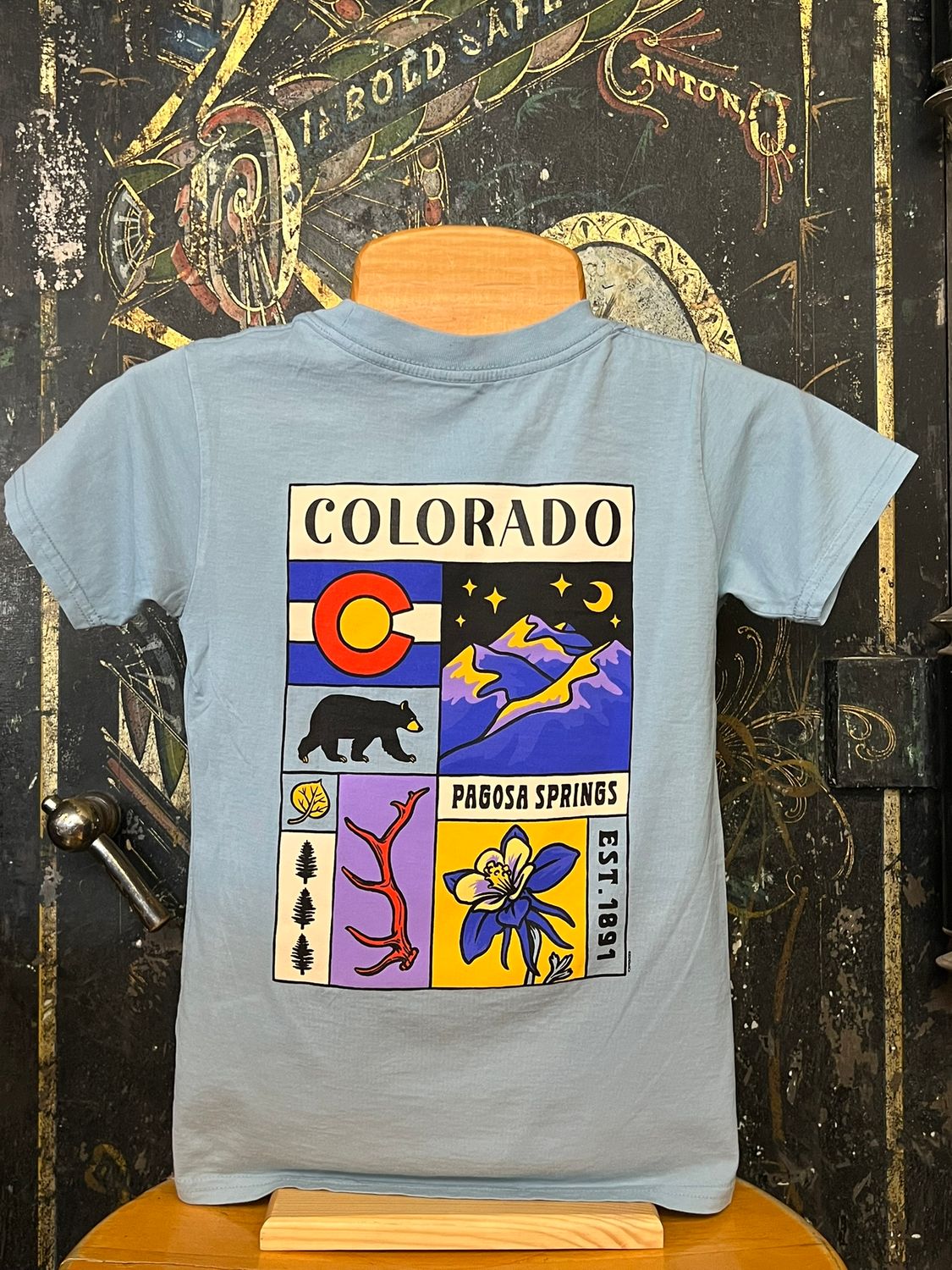 Kids Comic Collage Colorado MW Tee Cool Blue, Size: XSMALL
