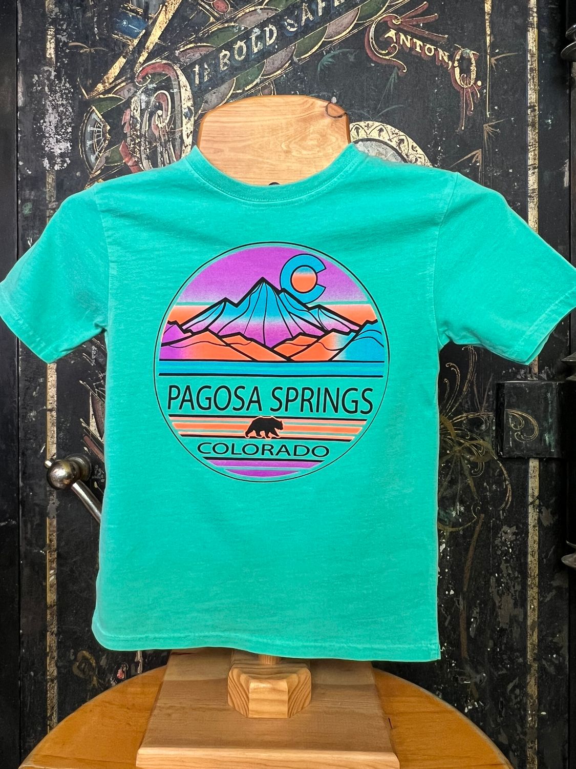 Kids Broad Horizons Mtns Bear CO RS Tee Seafoam, Size: XSMALL
