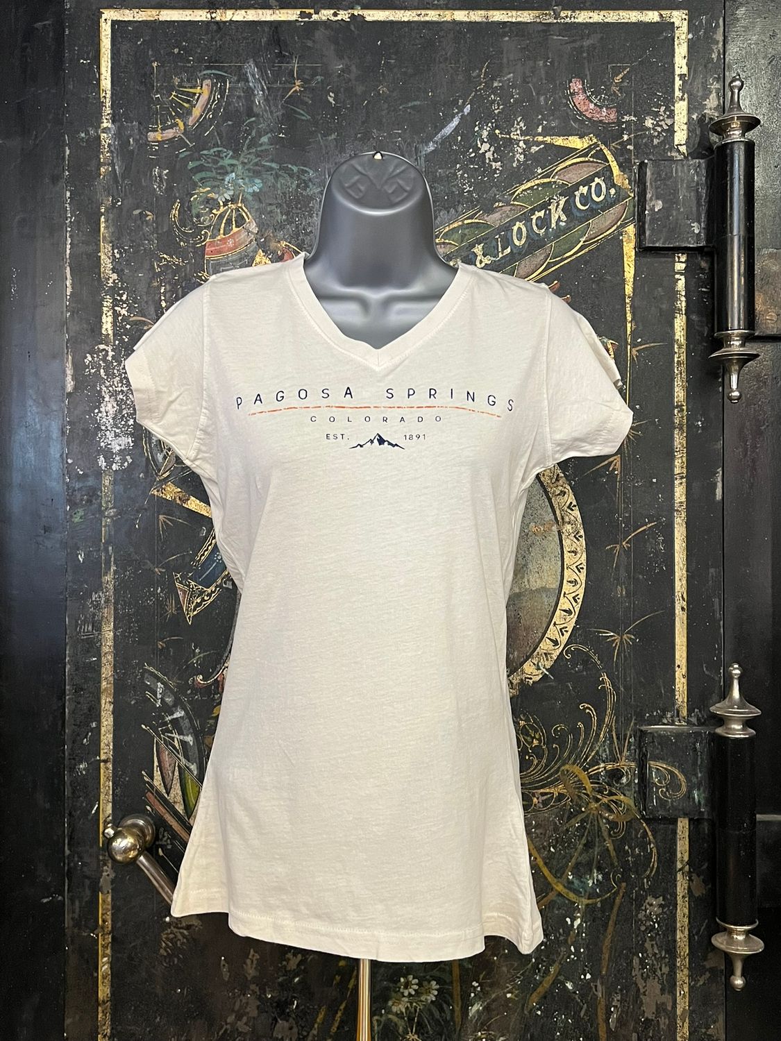 Apodosis Mtn Apex Ladies V- Neck Tee  Stone, Size: SMALL