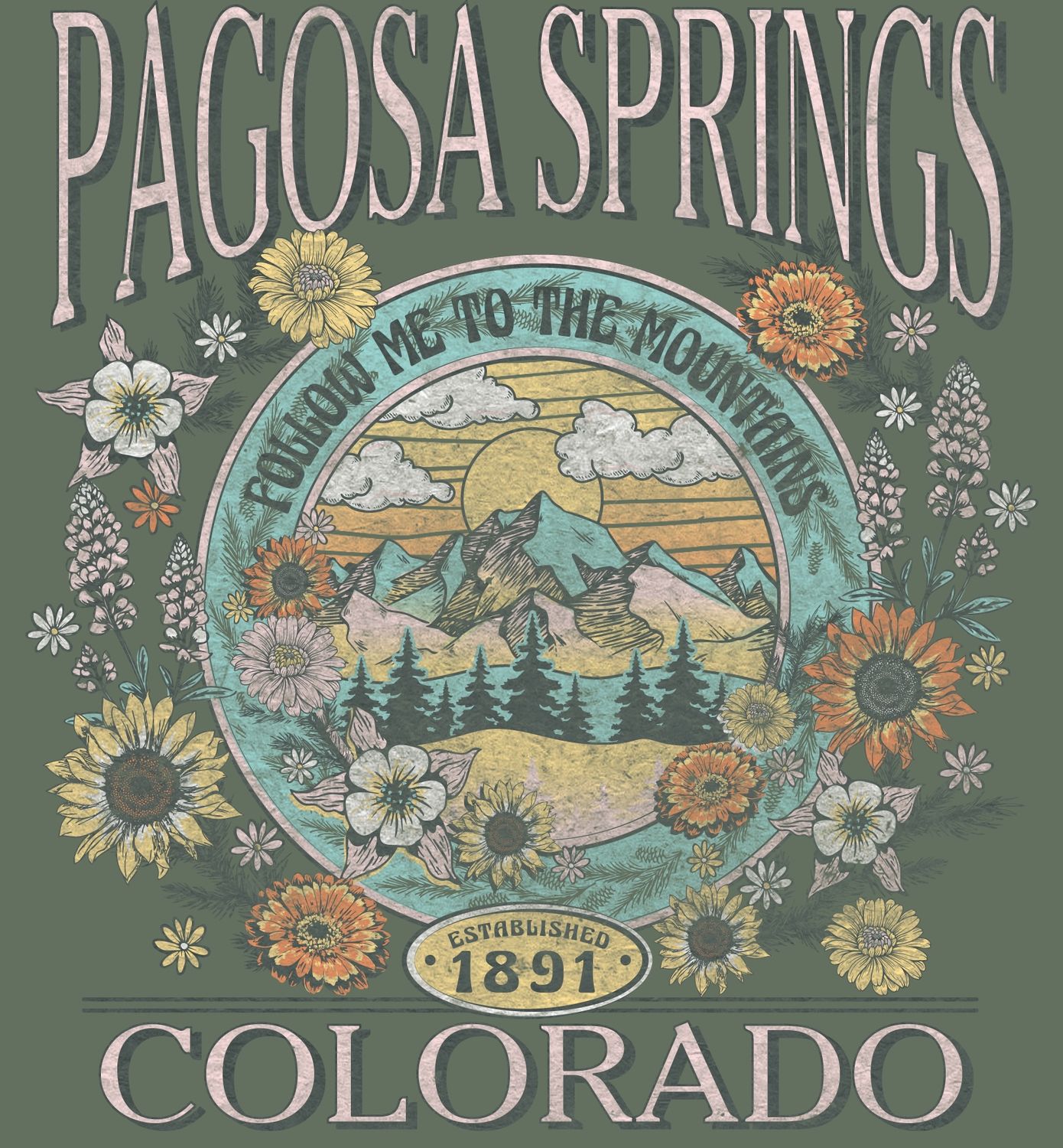 Gonette Mtn/Pns/Mtn Flwrs RS S/S Tee Willow, Size: SMALL