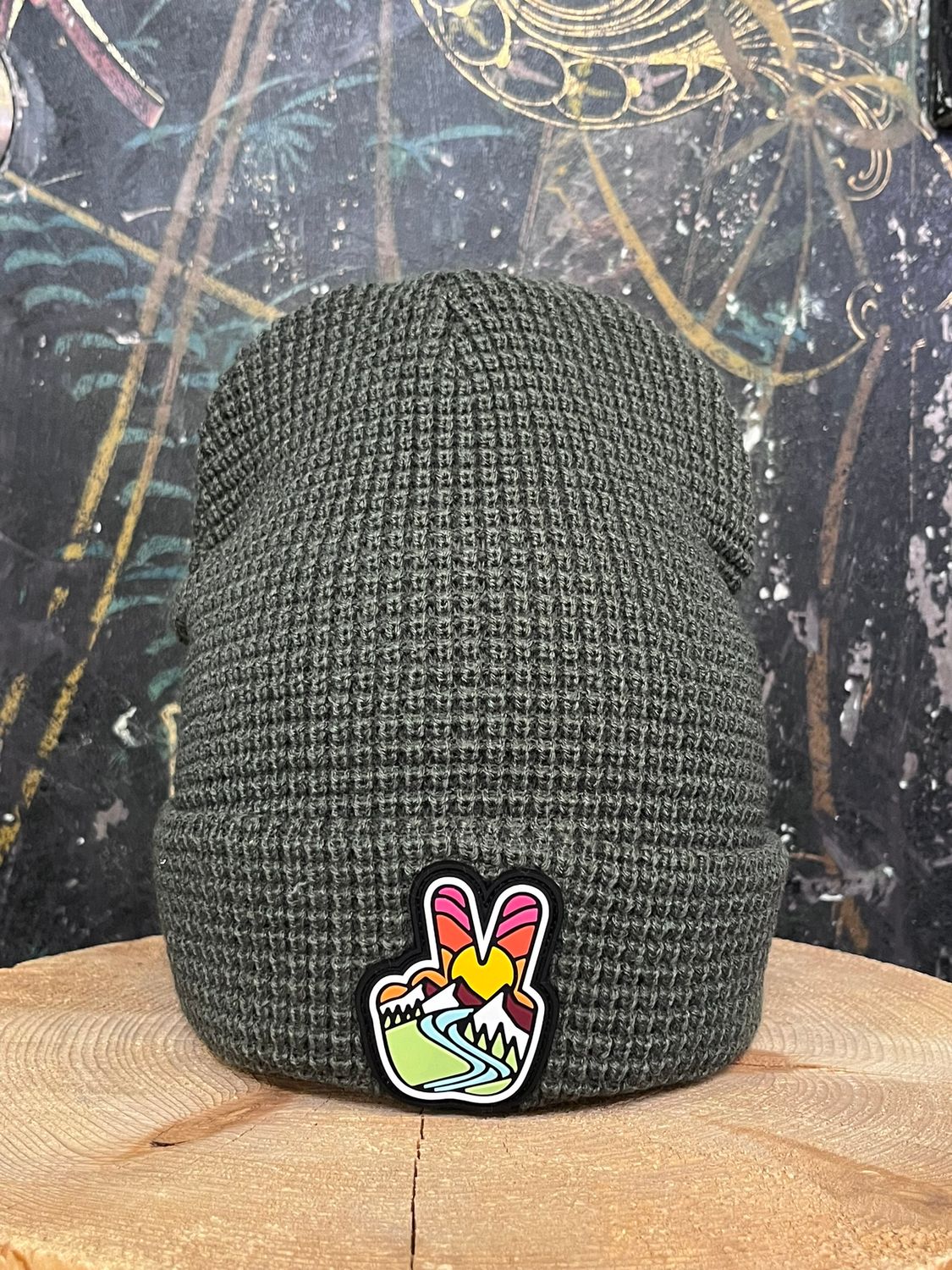 Peace Waffle Beanie, Color: OLIVE