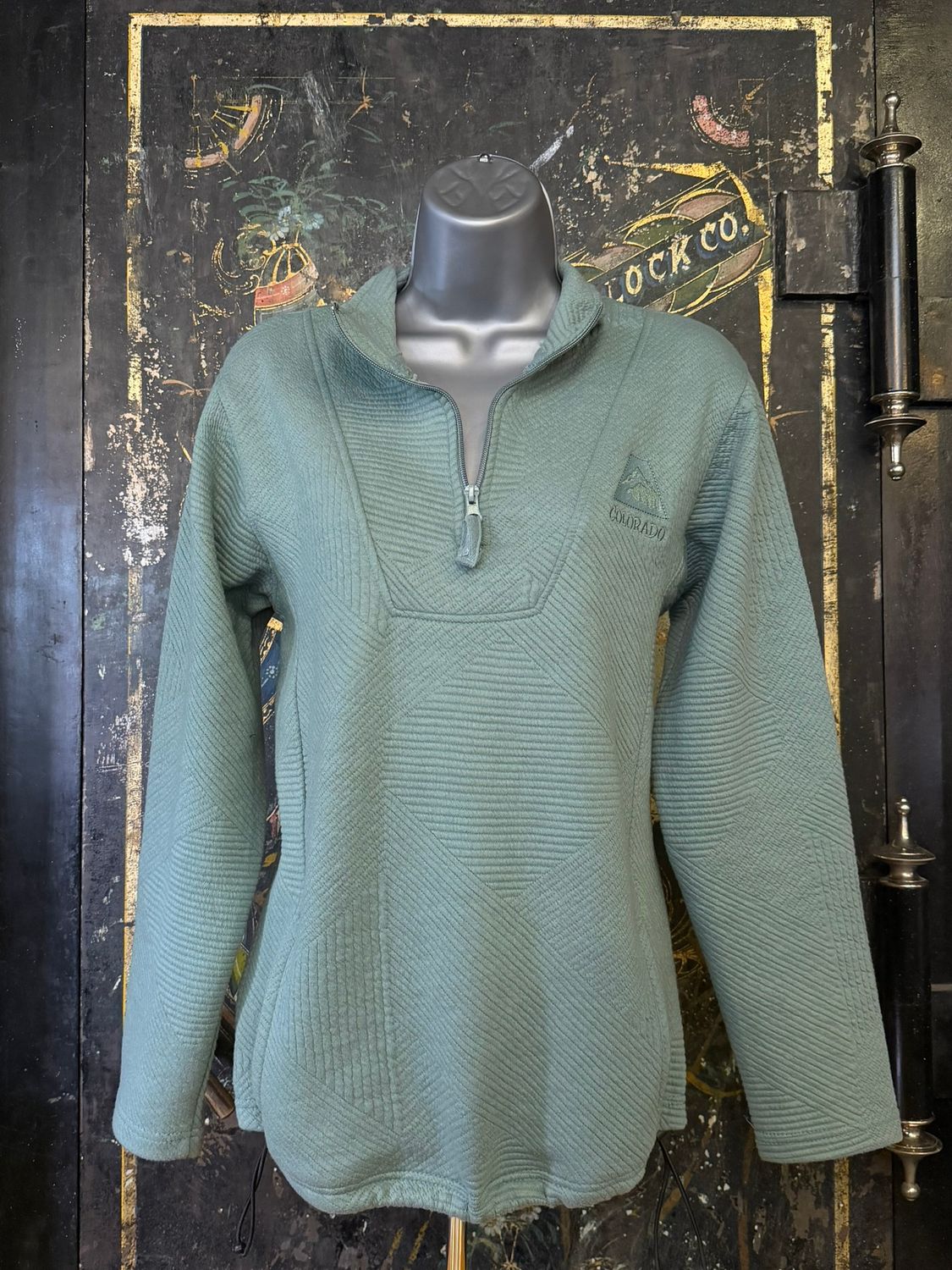 Jacquard Fleece 1/4 Zip Sage, Size: SMALL