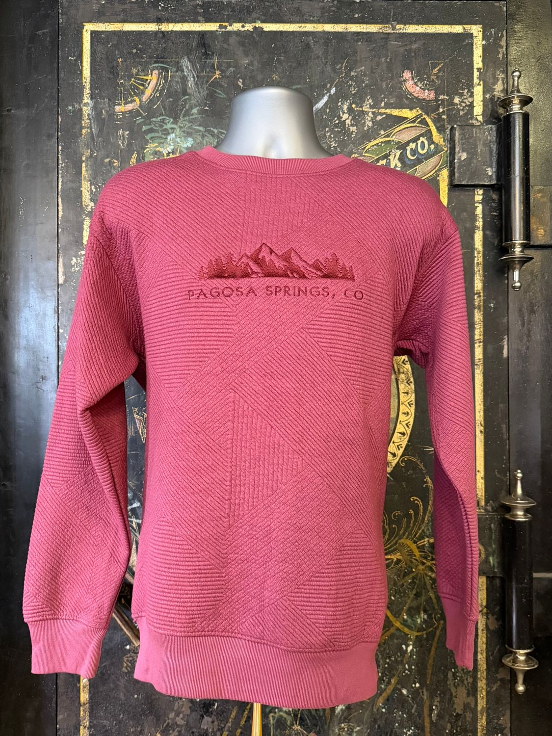 Jacquard Fleece Emb Crew Neck Wine, Size: SMALL