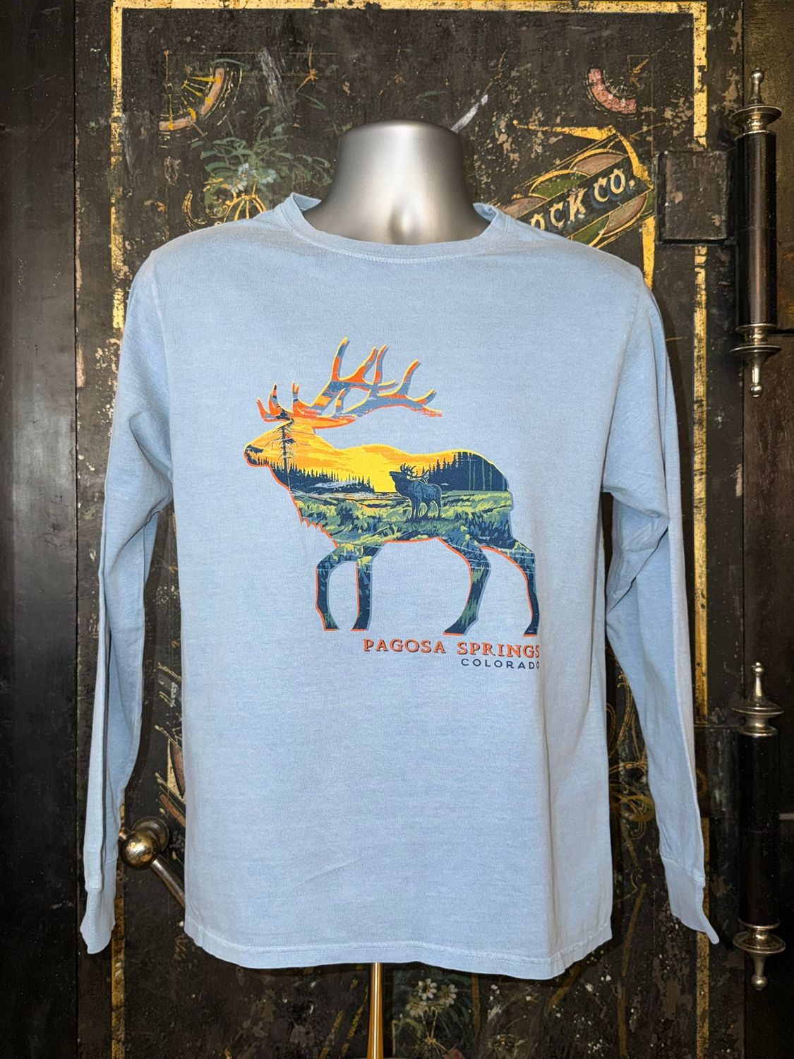 Statute Elk/Mtns RS L/S Tee Denim, Size: SMALL