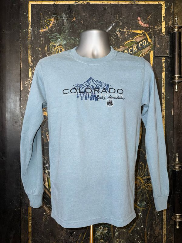 Drawn Out Mtn Emb CC L/S Tee Ice Blue