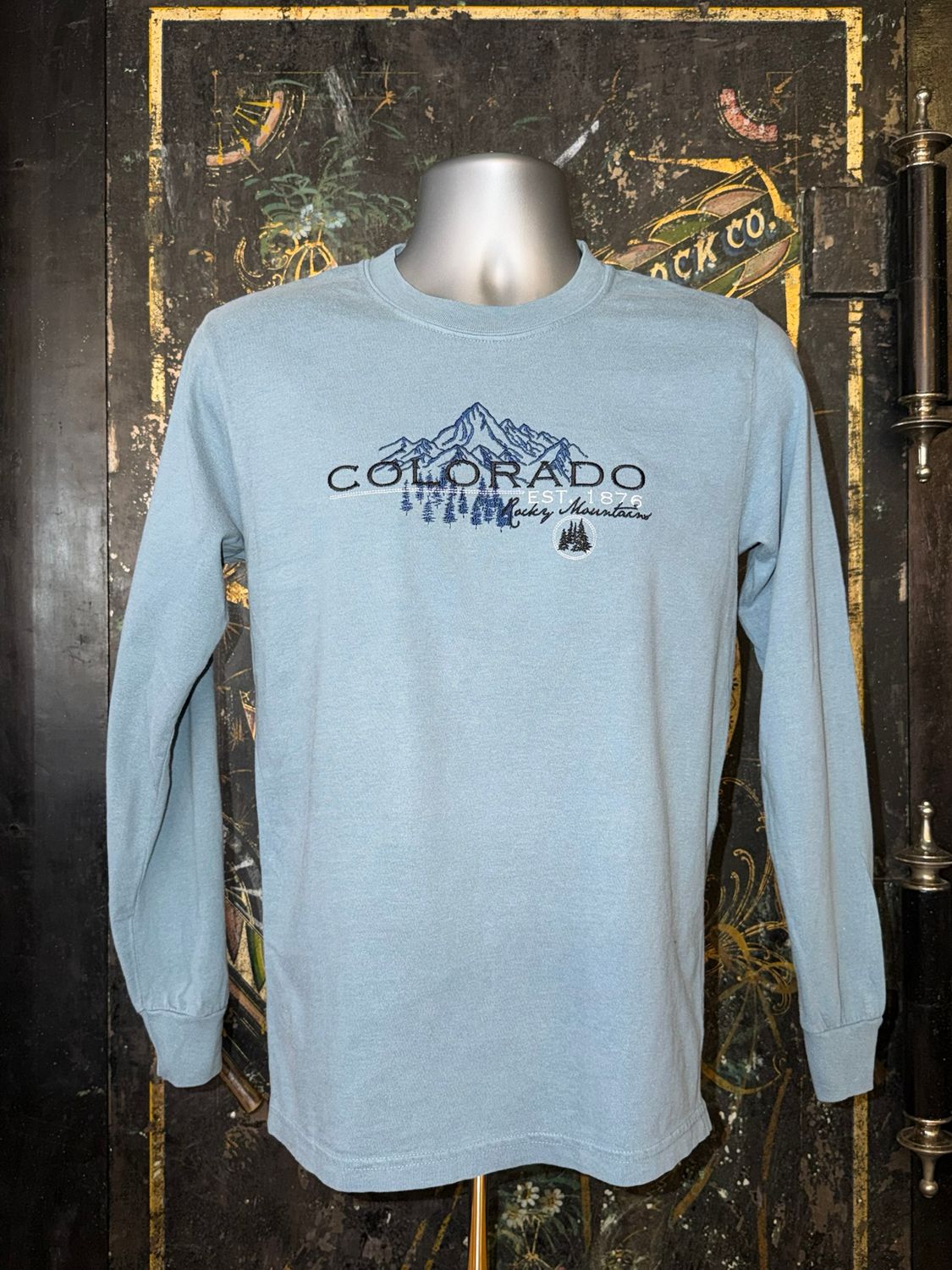 Drawn Out Mtn Emb CC L/S Tee Ice Blue, Size: SMALL