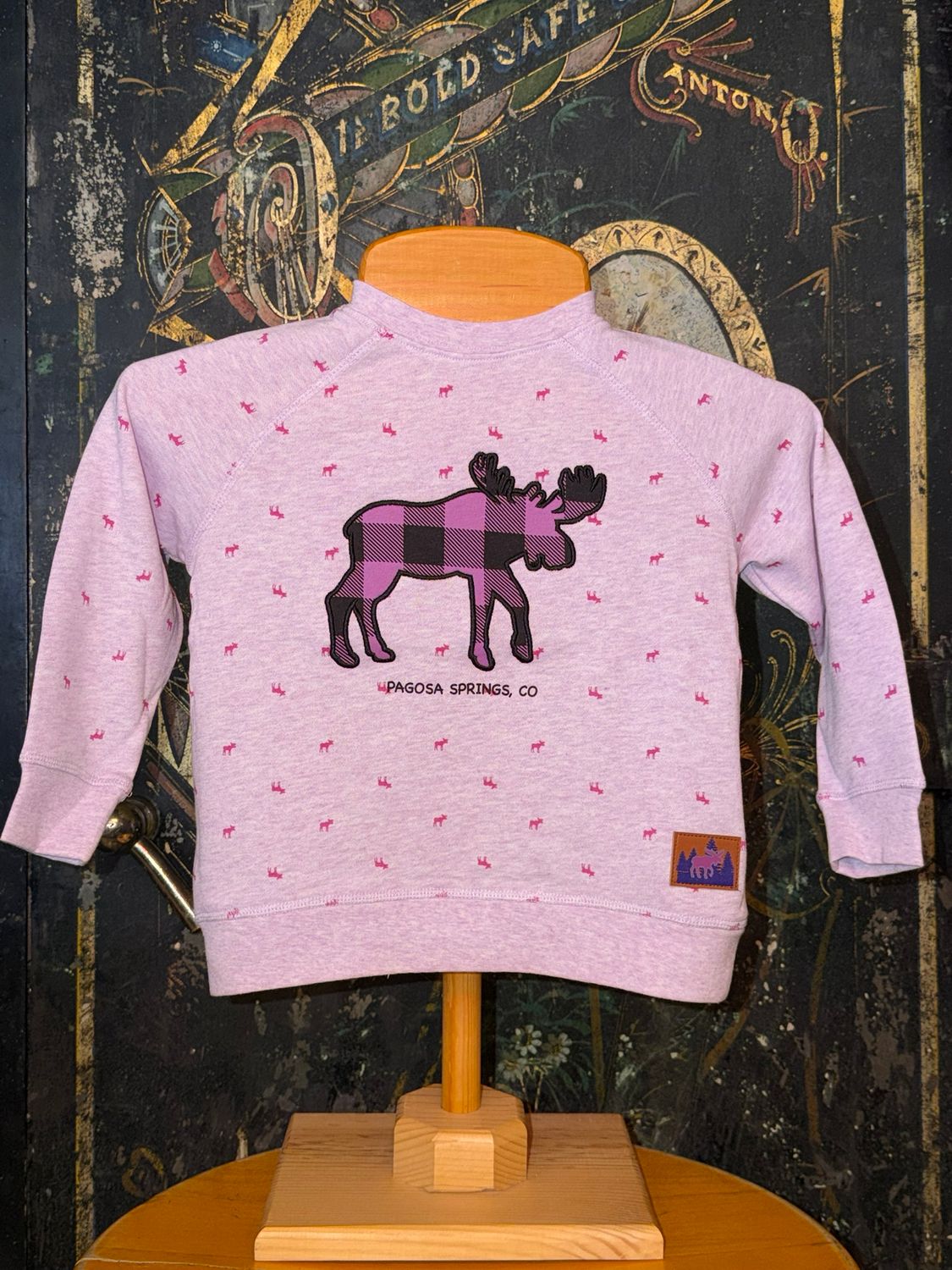 Tot Lilac Plaid Moose Crew(All Over Moose Print), Size: 2T