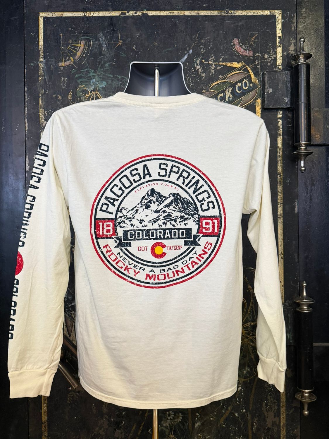 Bixby V2 Mtns CO Flag RS L/S Tee, Color: Ivory, Size: SMALL
