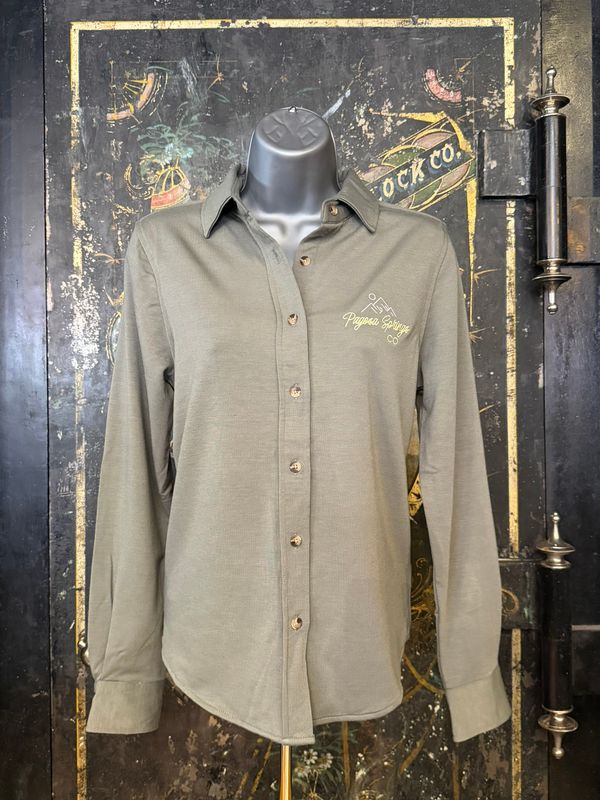 Nora Button Up Embroidery Safari Green