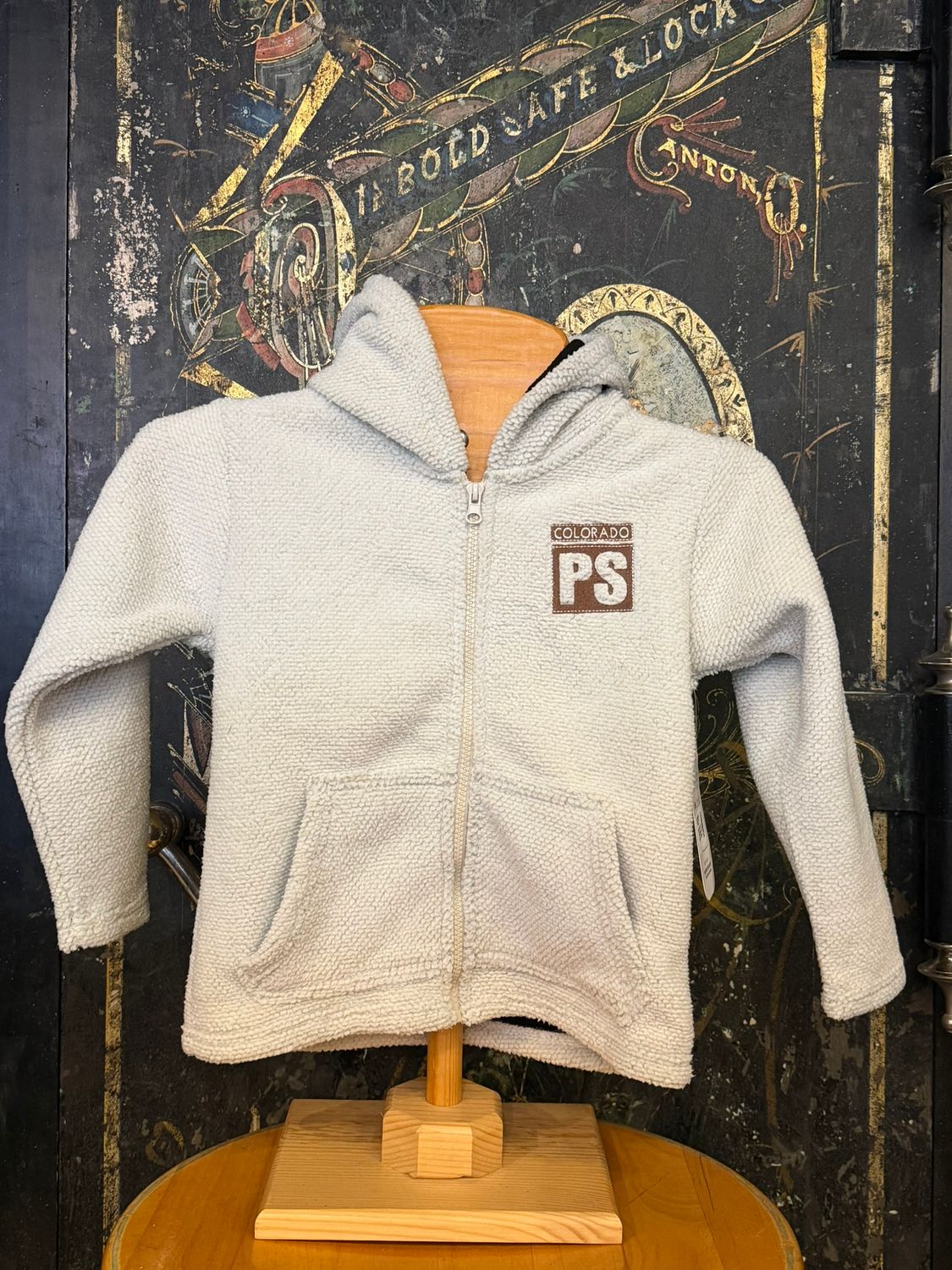 Kids Fuzzy Full Zip Embossed LC Cream, Size: XSMALL