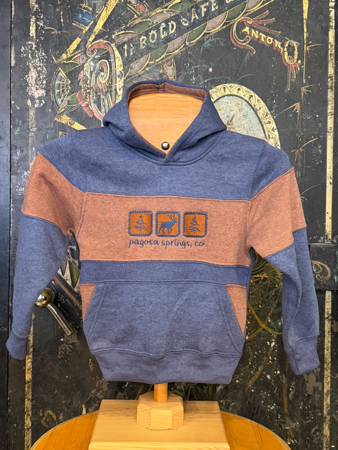 Tot 3 Square Pocket Hoodie Denim/Rust, Size: 2T