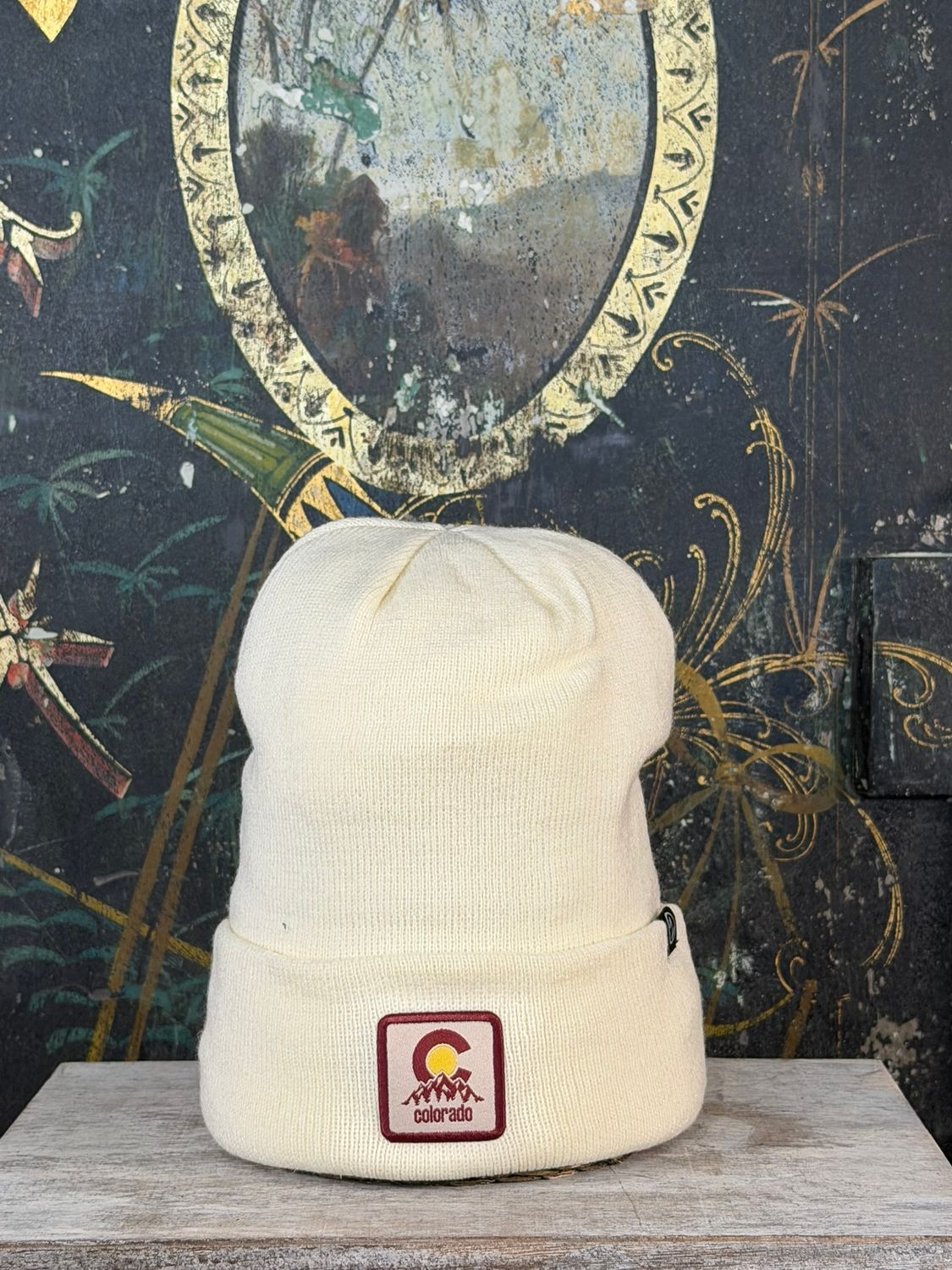 Classic Mtn Tree/CO Knit Cuff Beanie , Color: Ivory