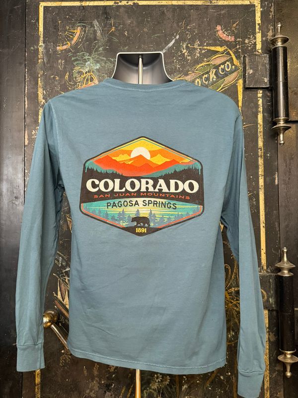 Fragmentary Mtns/Pines/Blk Bear RS L/S Tee Teal