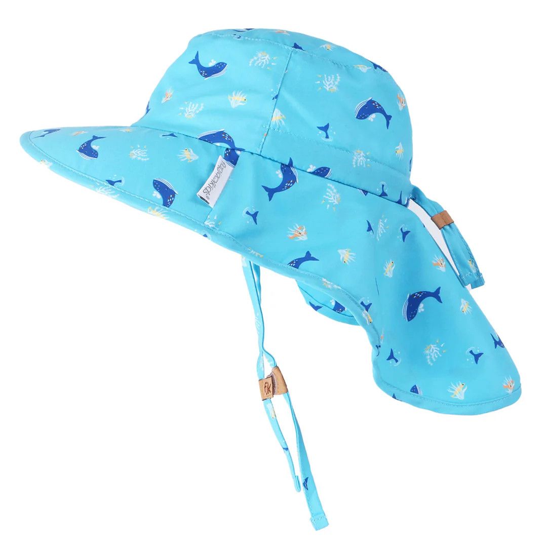 Whale Sun Hat with Neck Cape, Size: Small 6m-2y