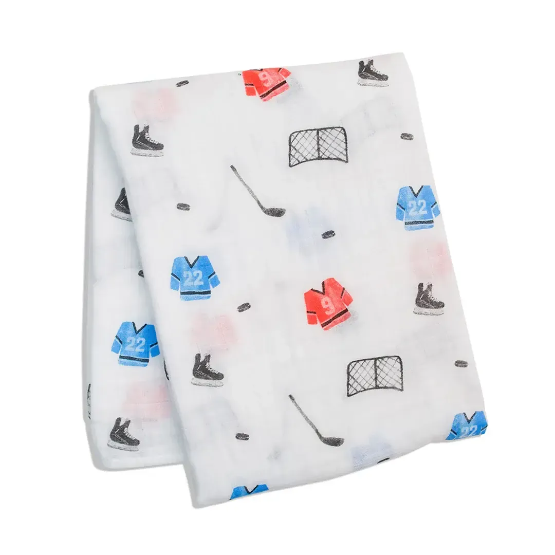 Lulujo Cotton Muslin Swaddle Blanket - Hockey