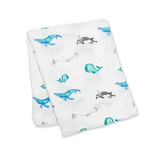 Cotton Muslin Swaddle Blanket - Whales