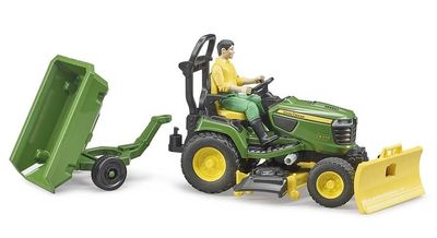 Bruder John Deere lawn tractor w trailer and figure