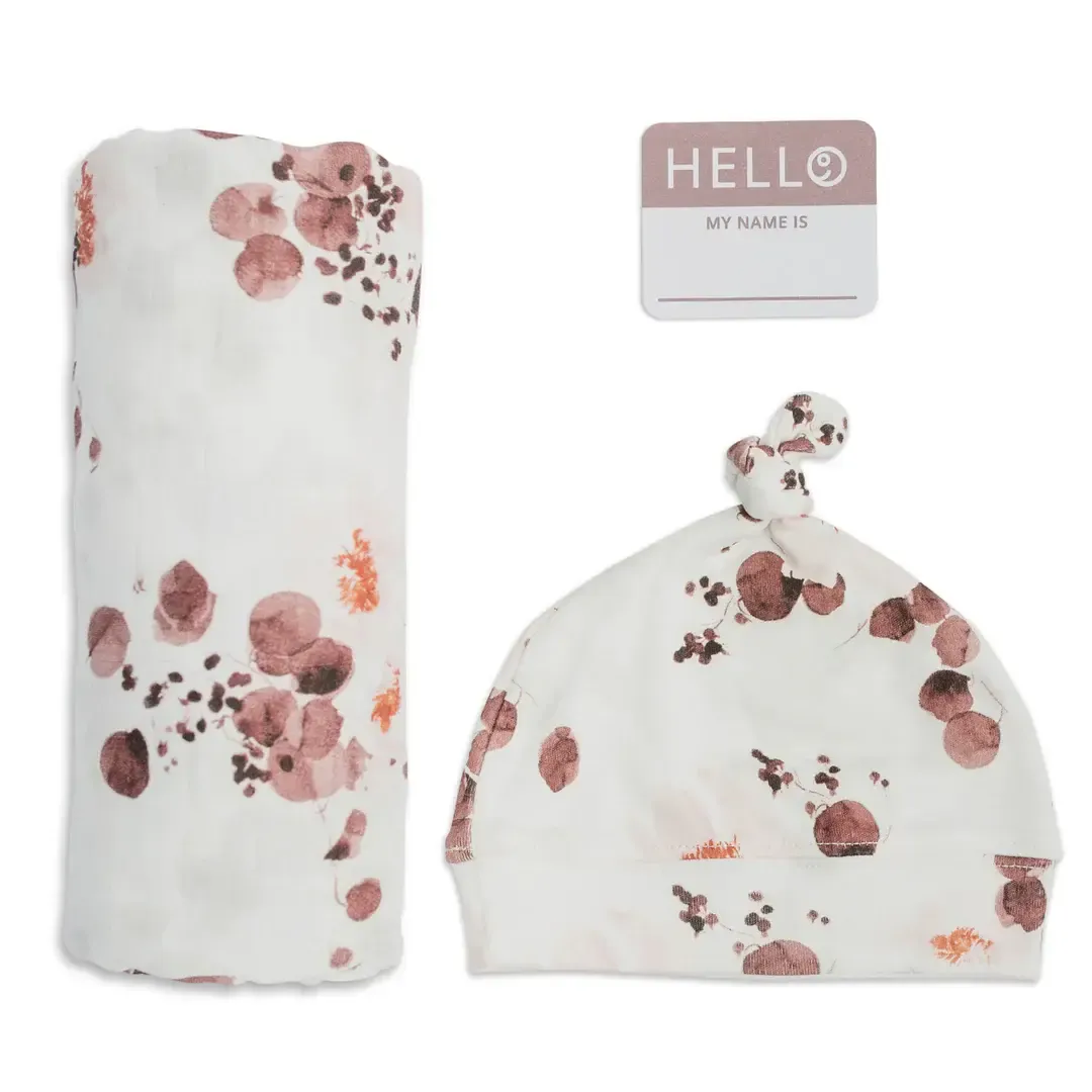 Hello World Hat &amp; Swaddle Set - Eucalyptus