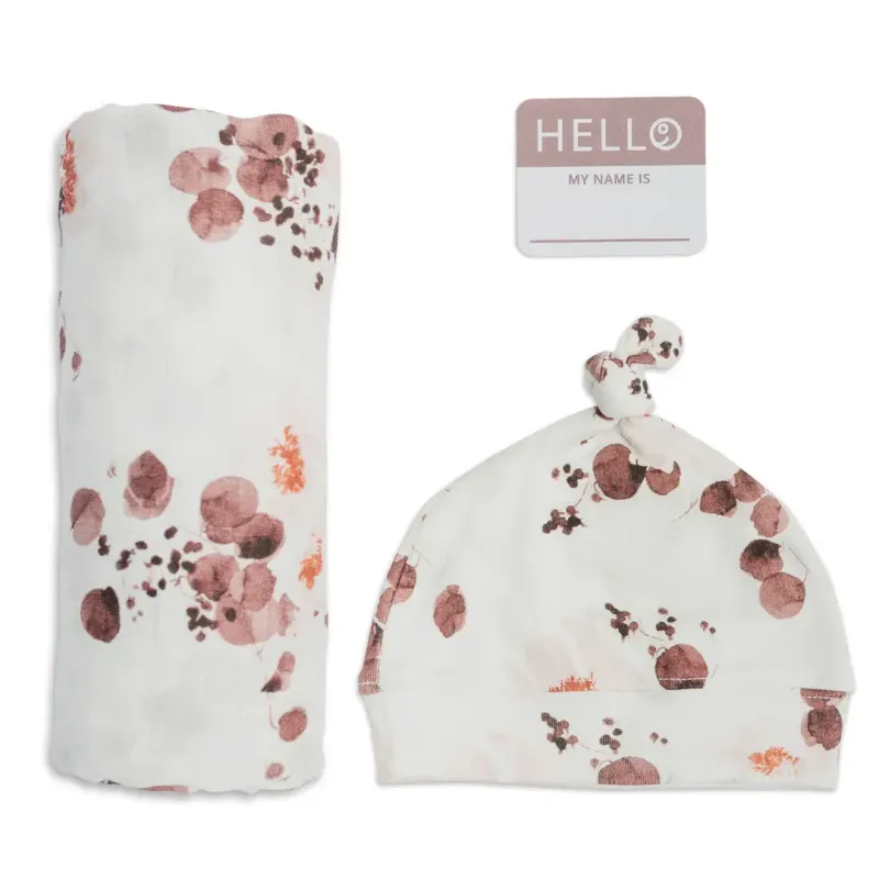 Hello World Hat &amp; Swaddle Set - Eucalyptus