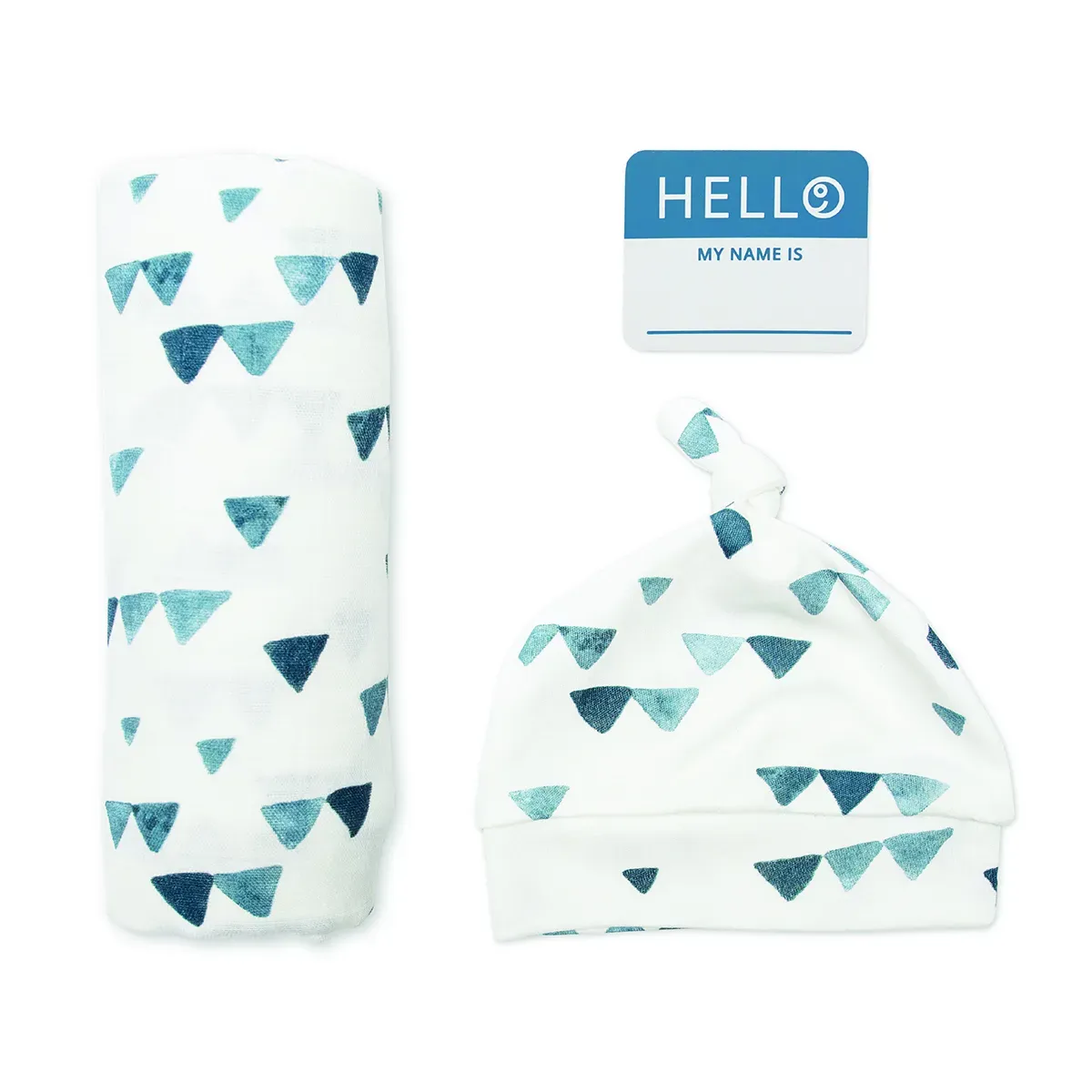 Lulujo Hello World Hat &amp; Swaddle Set - Navy