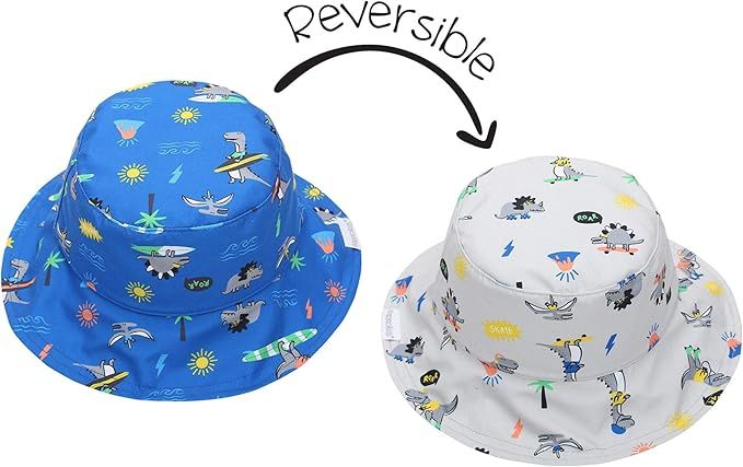 Flapjacks Reversible Patterned Sun Hats, Size: 0-6m, Style: Dino