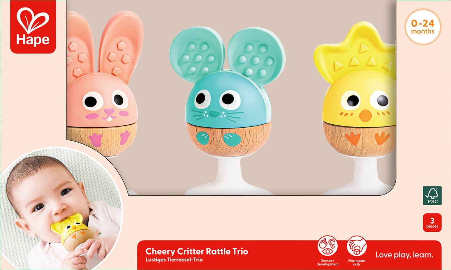 Hape Cheery Critter Rattle Trio