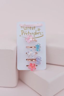 Great Pretenders Boutique Shimmer Flower Ring Set, 5pcs