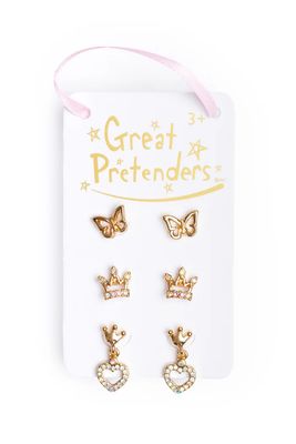 Great Pretenders Boutique Royal Crown Studded Earrings, 3 Sets