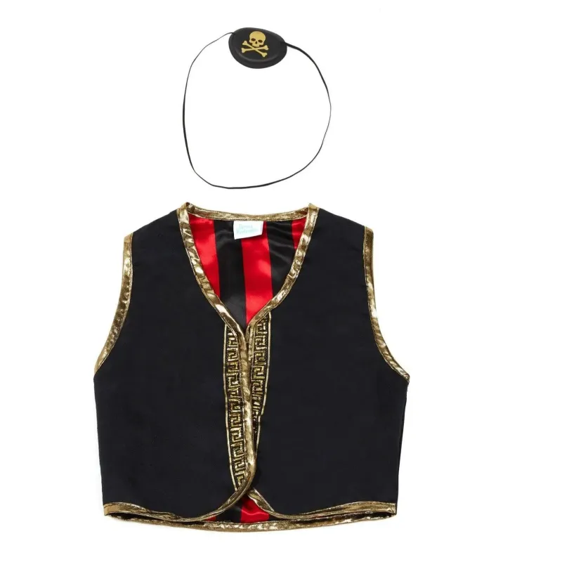 Great Pretender Pirate Vest &amp; Eye Patch,Black/Red Sz 4-7
