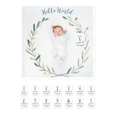 Lulujo Baby's 1st Year Blanket - Hello World Wreath