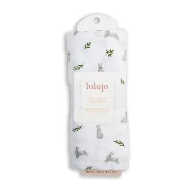Lulujo Muslin Cotton Swaddle Blanket- Bunnies